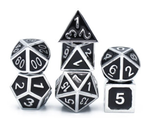 Hobby equipment and supply: Silver & Black Metal Dice Set