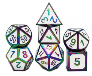 Hobby equipment and supply: White Rainbow Metal  Dice Set