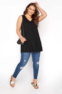 Over-Size V-Neck Sleeveless Top Black | TOUCHANDCATCH NZ