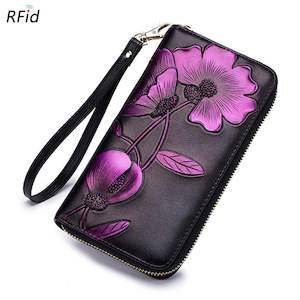 Women's Genuine Leather RFID Craft Painting Purse | TOUCHANDCATCH NZ