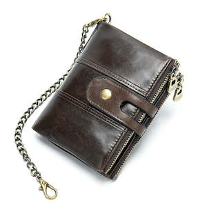 Genuine Leather RFID Bi-Fold Wallet With Metal Chain TC599 | TOUCHANDCATCH NZ