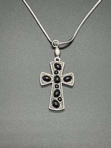 Halle Joy Trusting Cross Necklace Silver With Black Stone | TOUCHANDCATCH NZ