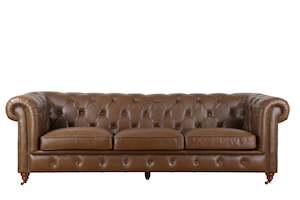 TNC Top Grain Leather Chesterfield 3 Seater Sofa, A102S Vintage Brown