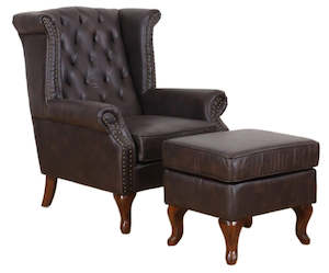 TNC Large Wing Chair and Ottoman, Dark Brown