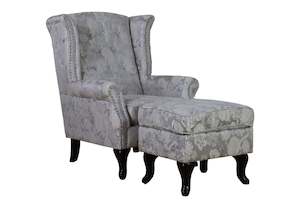 Furniture: TNC Wing Chair and Ottoman, Silver Grey