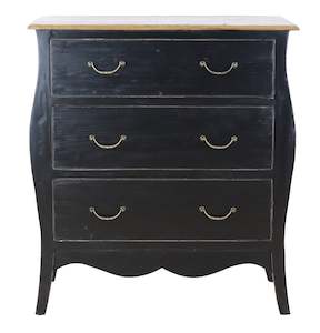 Furniture: TNC 3 Drawers Black Chest, Recycled Fir