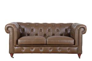 Furniture: TNC Top Grain Leather Chesterfield 2 Seater Sofa, A102L Putty Brown