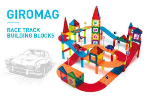 Giromag 126 Pcs Magnetic Tiles Building Blocks Racing Track Set