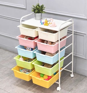 toy storage trolley 2×5 layers with 10 coloured trays