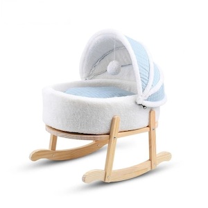 Wooden Boucle Bassinet Cat Cradle Cat Bed Soft Comfortable Prince Blue