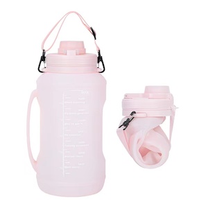 2L Large Water Bottle Foldable Food Grade Silicone Bottle PBA Free-Pink