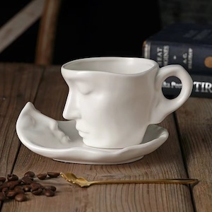 Coffee Cup Mug with Saucer and Spoon Father’s day Gift idea(White)