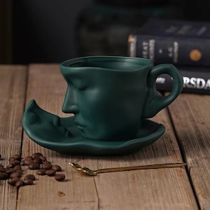 Coffee Cup Mug with Saucer and Spoon Father’s day Gift idea(Green)