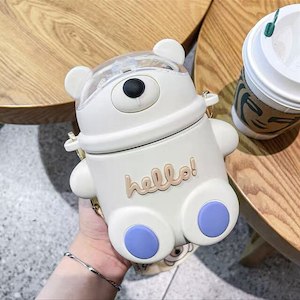 Stainless Steel Thermos Cute Bear Design for Children – White Colour