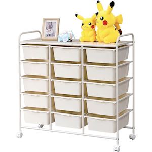 toy storage trolley 3×5 layers with 10 white colour trays