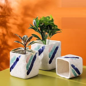 Home & living - SMILE EMART: Set of 3 ceramics square Flower Pots