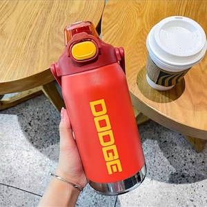 Stainless Steel Thermos Water Bottle With Straw Dual Drinking 1.2 L Red