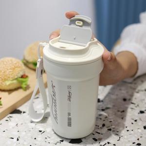 Travel Coffee Cup Portable Stainless Steel Thermos with Lid-White 480ML