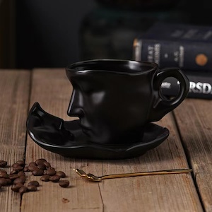 Coffee Cup Mug with Saucer and Spoon Father’s day Gift idea(Black)