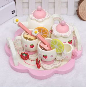 Wooden Teapot Tea Set Pretend Play Kitchen Toy Gift Set 14pcs