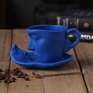 Coffee Cup Mug with Saucer and Spoon Father’s day Gift idea(Blue)