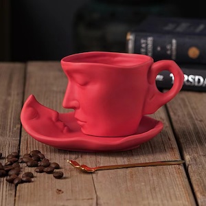 Coffee Cup Mug with Saucer and Spoon Father’s day Gift idea(Red)