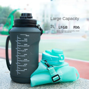 2L Large Water Bottle Foldable Food Grade Silicone Bottle PBA Free-Black