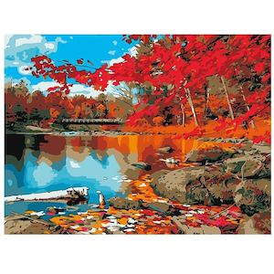 DIY Paint By Numbers Canvas Framed – Red leaves lake