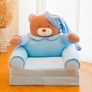 Kids Sofa Seat Cute Design Soft Couches Plush Seat (Light Blue Bear)