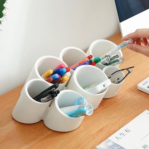 Pen Holder Makeup Brushes Holder Desktop Organiser Wall Mounted-White