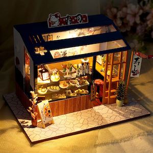 DIY Wooden Dollhouse Sushi Miniature Furniture With LED Kits