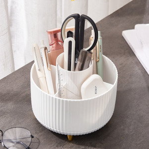 360 Degree Rotary Pen Holder Makeup Brushes Holder Desktop Organiser-Whtie