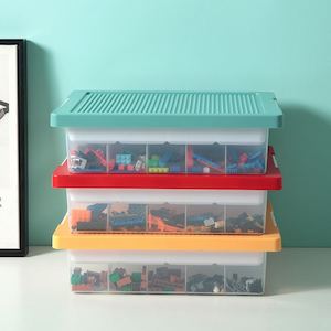 Building bricks storage box set of 3 with base plate lid