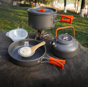 Outdoor Camping Cookware Water Kettle Frying Pan Cooking Set – Orange