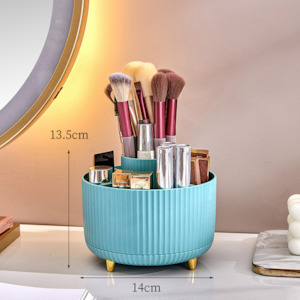 360 Degree Rotary Pen Holder Makeup Brushes Holder Desktop Organiser-Blue