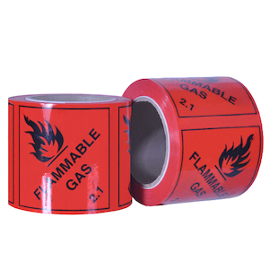 FLAMMABLE GAS 2 Printed Labels on a Roll 96mm x 100mm – 6 Rolls