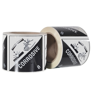 CORROSIVE 8 Printed Labels on a Roll 96mm x 100mm – 6 Rolls