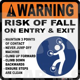 WARNING Risk of Fall 3 Points of Contact Sticker