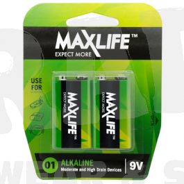 MaxLife Alkaline 9V Batteries 2 Pack