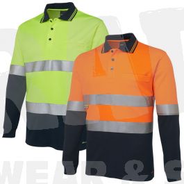 Work clothing: 6HVSL JB Hi Vis L/S D/N Taped Traditional Polo