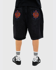 Butter Goods Spider Denim Shorts - Washed Black