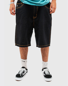 S-Double Print Denim Short - Dyed Black