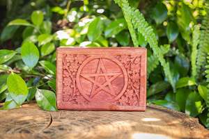 The Witchery: Carved Wooden Box | Red Stained Pentacle