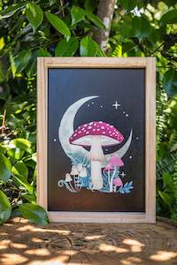 Forest Mushroom Wooden Frame Art