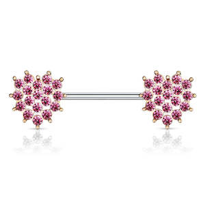 SS316L Rose Gold Jewelled Nipple Barbell - N131A