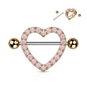 Rose Gold Pink Jewelled Heart Nipple Shield - N235A