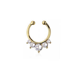 Gold Jewelled Fake Septum Nose Clip - S611A