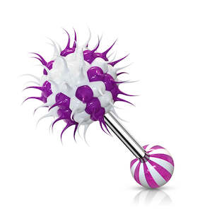 Jewellery: SS316L Candy Stripe Soft Silicon Spikey Koosh Barbell - B179