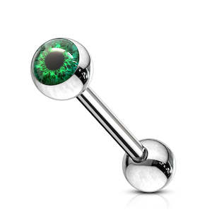 SS316L Jewelled Green Eyeball Fancy Tongue Barbell - B197