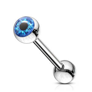 SS316L Jewelled Blue Eyeball Fancy Tongue Barbell - B197A